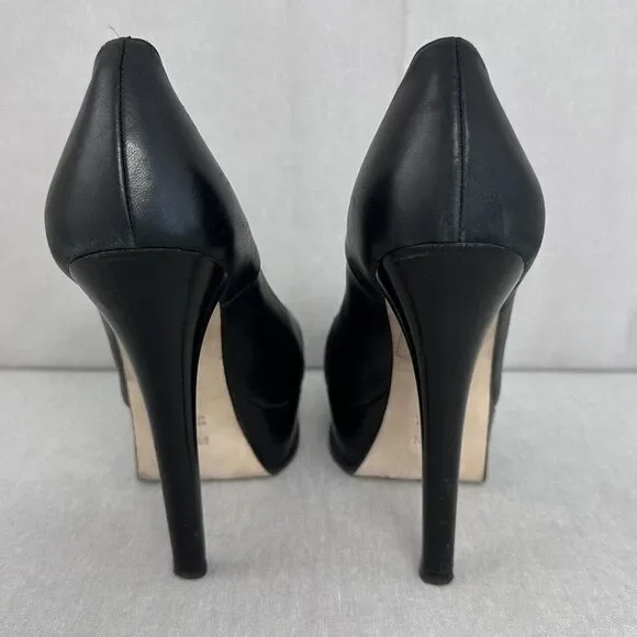 Fendi Decollete Nappa Nero Gold Logo Front Platform Pumps Women's EU Size 37.5 - Picture 6 of 10